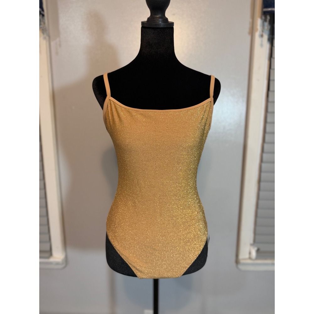 Aerie Sparkle Scoop Full Coverage One Piece Swimsuit Gold Shimmer NWT